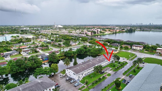 bird's eye view featuring a water view