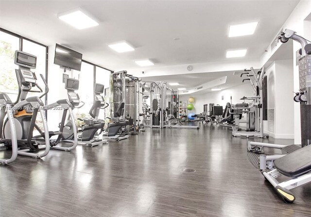 3300 NE 192nd St Unit 414, Aventura, FL 33180 - gym featuring wood finished floors and floor to ceiling windows