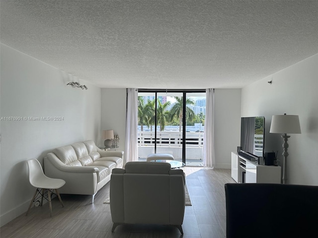 living room with a textured ceiling and plenty of natural light