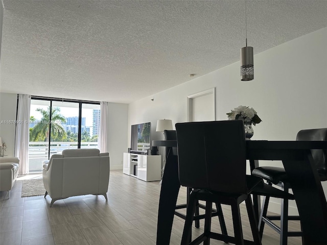 dining space with a textured ceiling