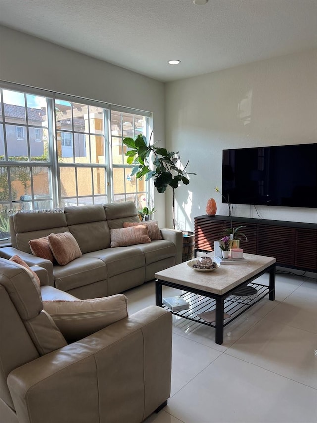 tiled living room featuring plenty of natural light