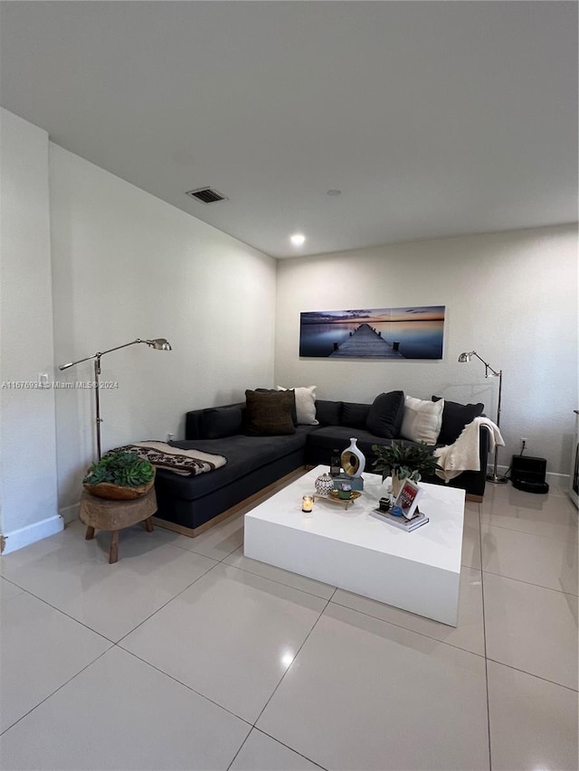 living room featuring tile patterned floors