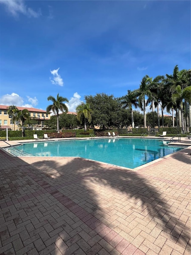 view of swimming pool featuring a patio area