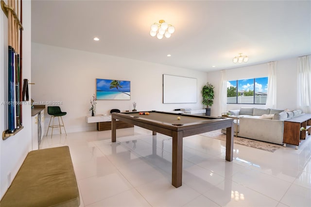 playroom with light tile patterned flooring and pool table