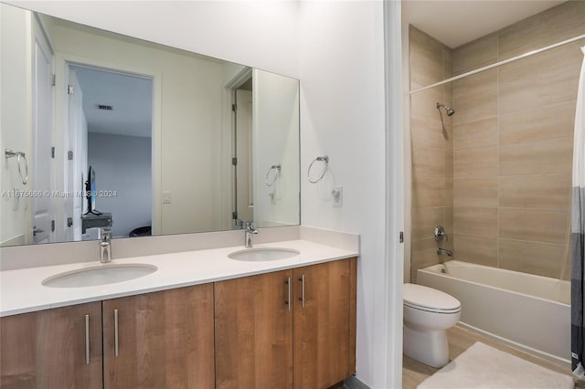 full bathroom featuring vanity, toilet, and shower / bath combo with shower curtain