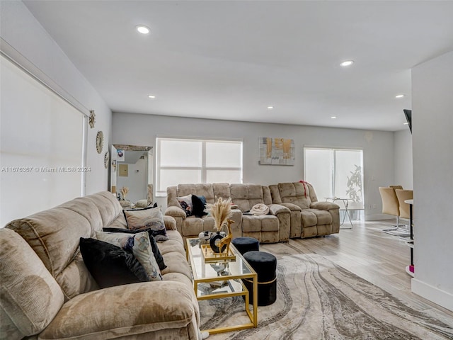 living room with light wood-type flooring