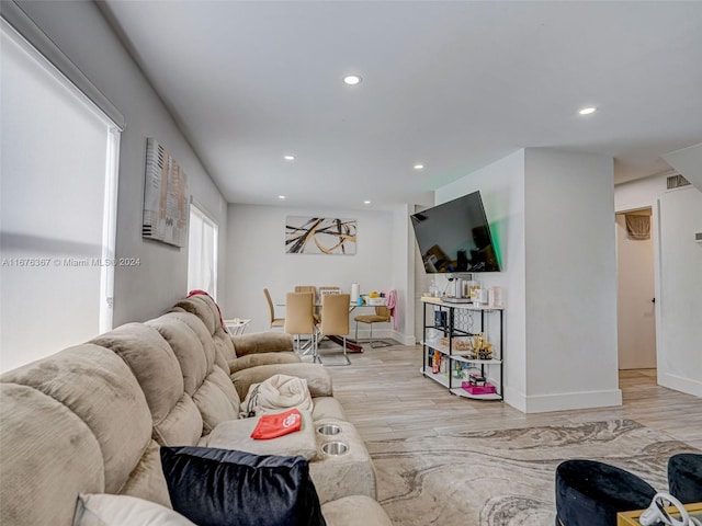 living room featuring light wood-type flooring