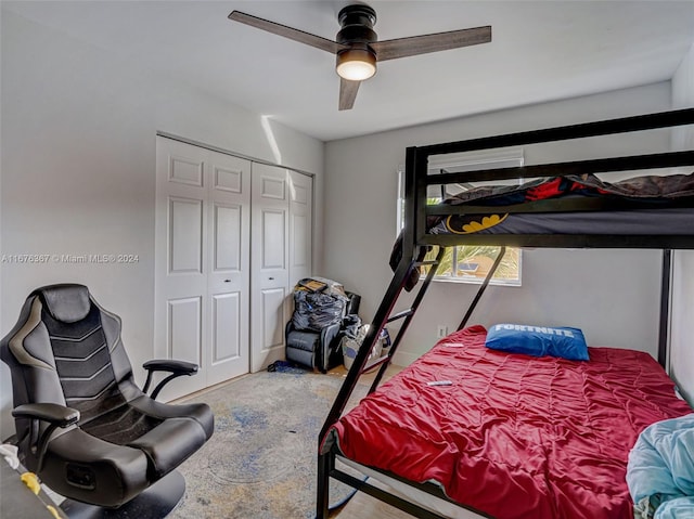 bedroom with a closet and ceiling fan