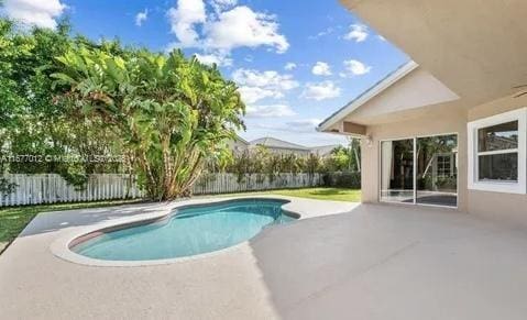 view of pool featuring a patio