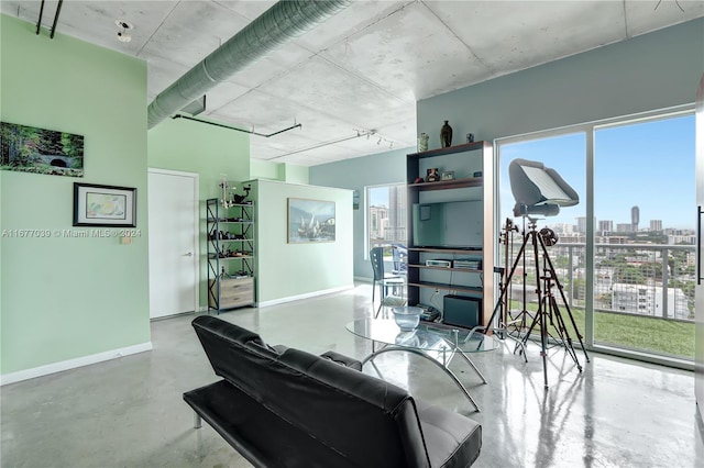 living room with concrete floors