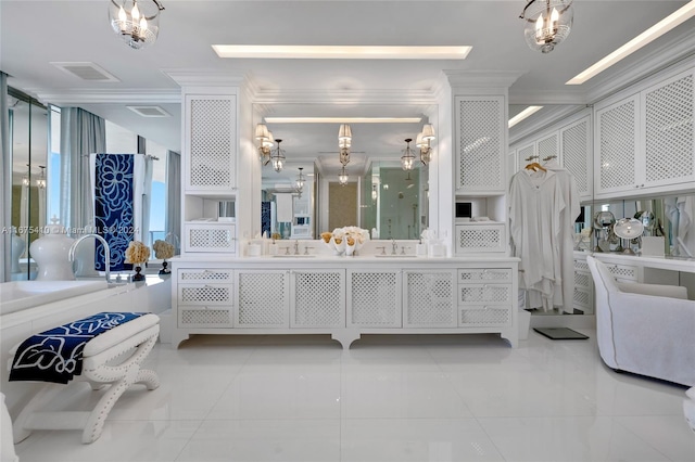 bathroom featuring vanity and ornamental molding