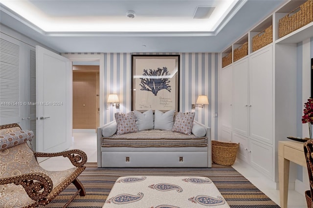 sitting room with tile patterned flooring