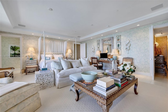 bedroom with ornamental molding