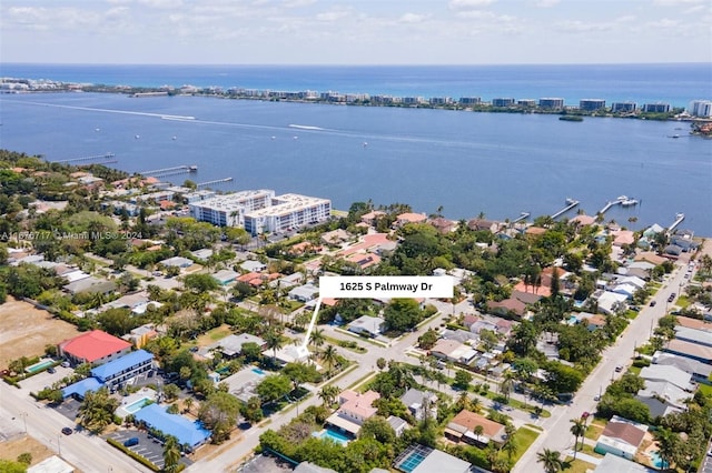 aerial view with a water view