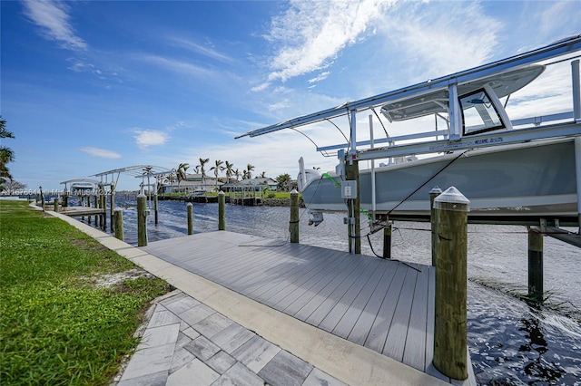 dock area with a water view