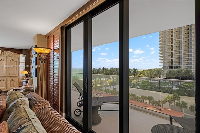 balcony featuring a water view