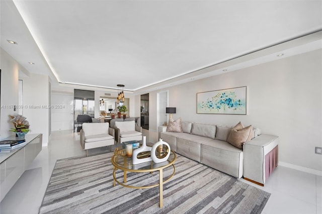 living room featuring light tile patterned flooring