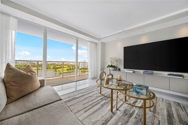 living room with expansive windows