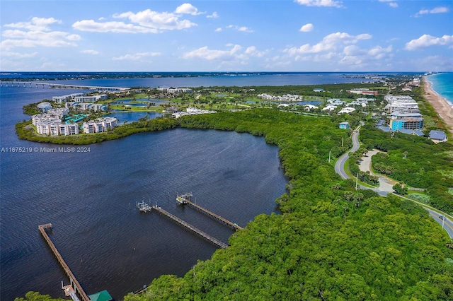 aerial view with a water view