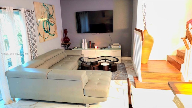 living room with light wood-type flooring