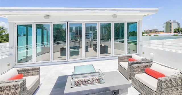 exterior space featuring light tile patterned flooring