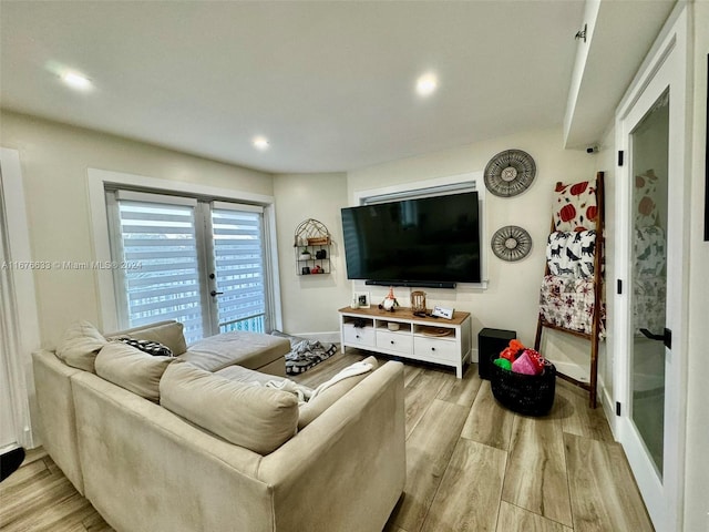 living room featuring light wood-type flooring