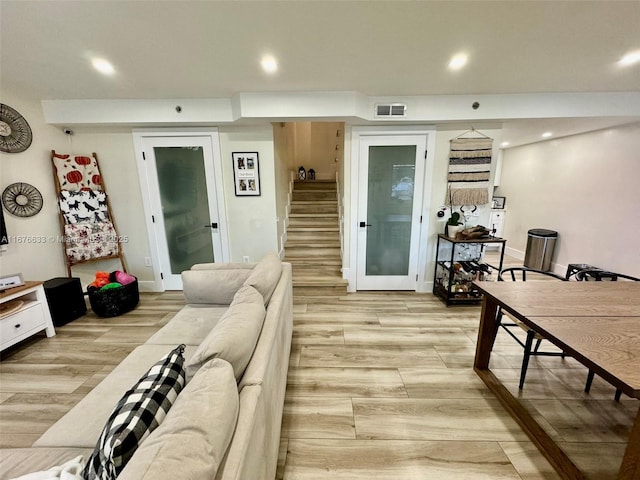 living room with light wood-type flooring