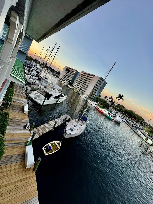 outdoor building at dusk with a water view