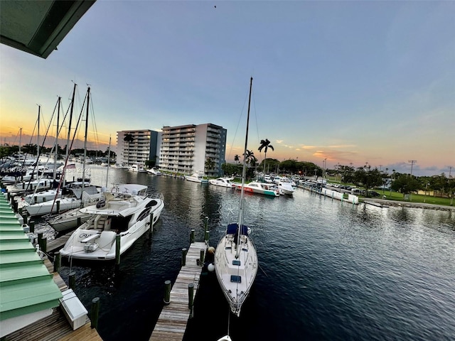 view of dock with a water view