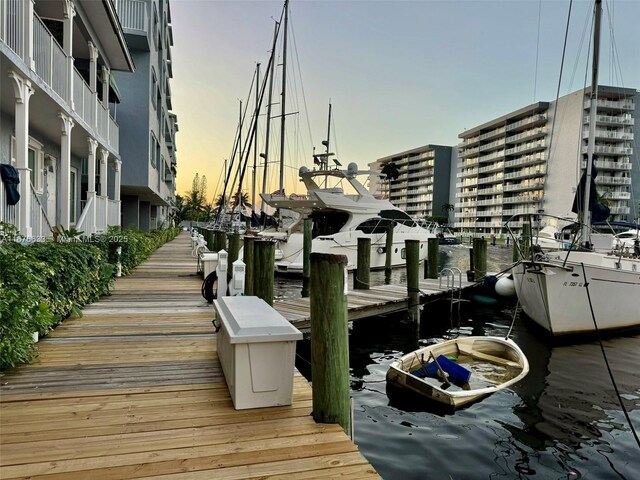 dock area featuring a water view