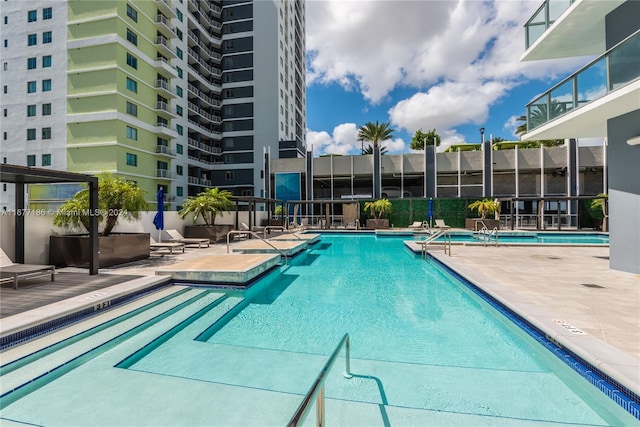 view of swimming pool featuring a patio