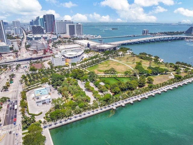 aerial view with a water view