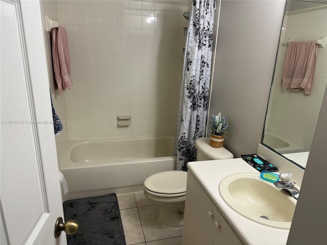 full bathroom with toilet, tile patterned flooring, vanity, and shower / tub combo