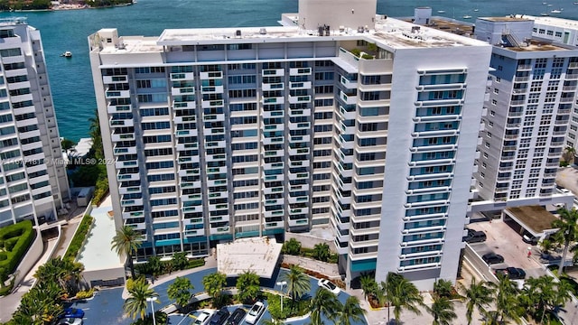 view of building exterior featuring a water view