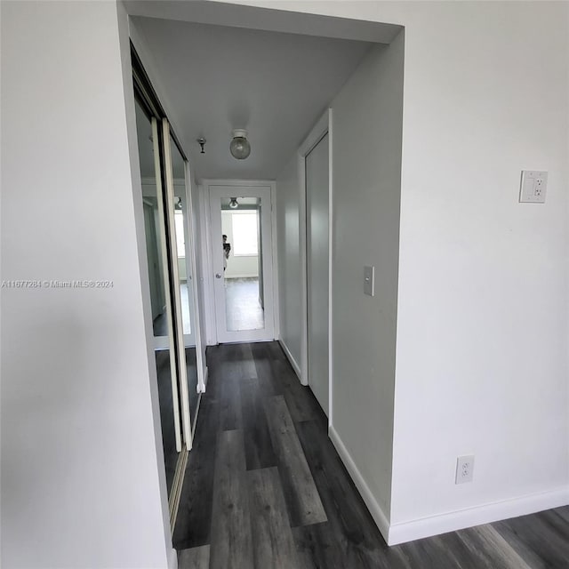 hallway with dark wood-type flooring