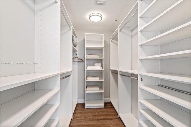 walk in closet featuring dark wood-type flooring