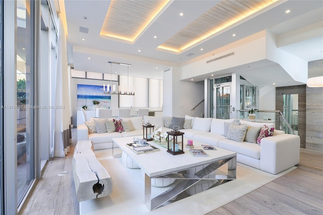 9501 Collins Ave Unit Th1, Surfside, FL 33154 - living room with light wood-style floors, a chandelier, and recessed lighting