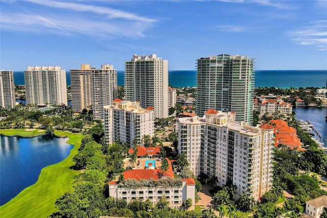 property's view of city featuring a water view