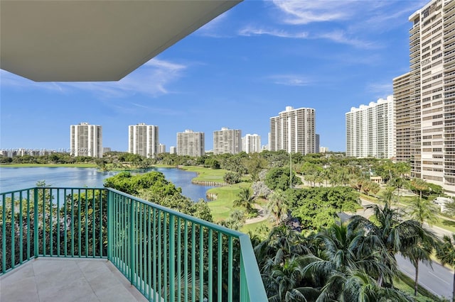 balcony featuring a water view