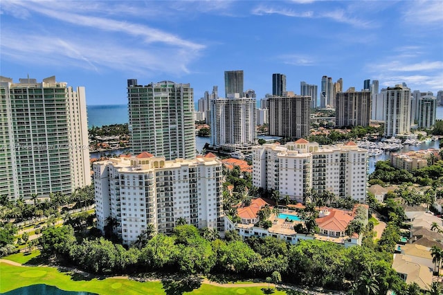 property's view of city featuring a water view