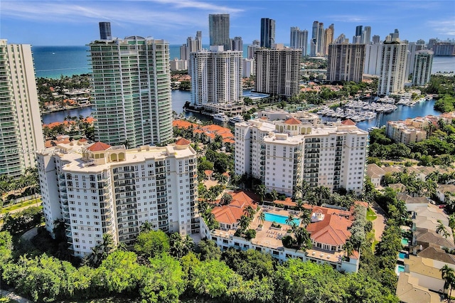 bird's eye view featuring a water view