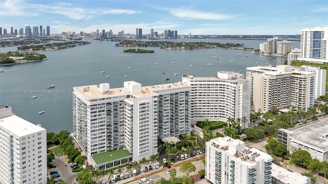 aerial view featuring a water view