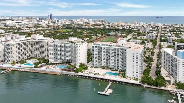 drone / aerial view featuring a water view