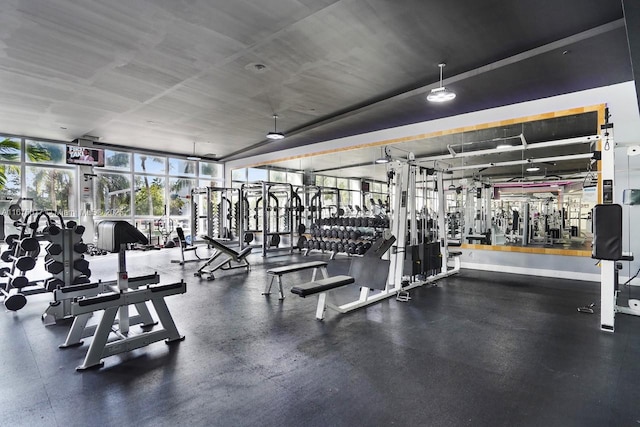 gym featuring expansive windows