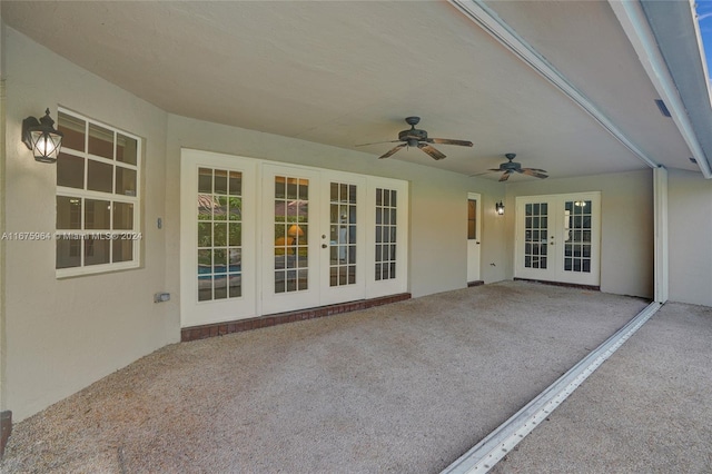 view of patio / terrace with french doors and ceiling fan