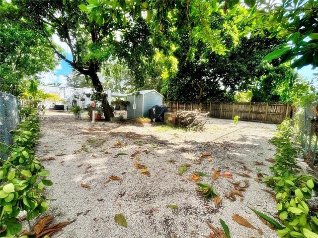 view of yard with a shed