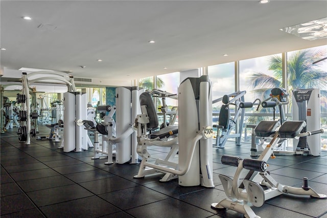 exercise room featuring expansive windows