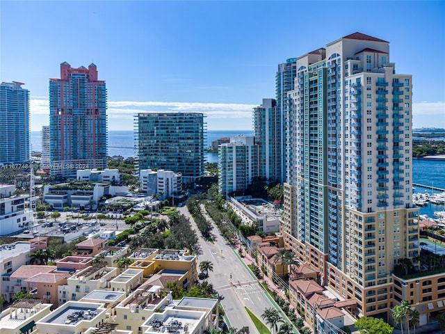 property's view of city featuring a water view