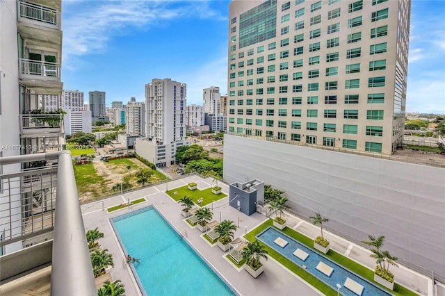 view of pool featuring a patio