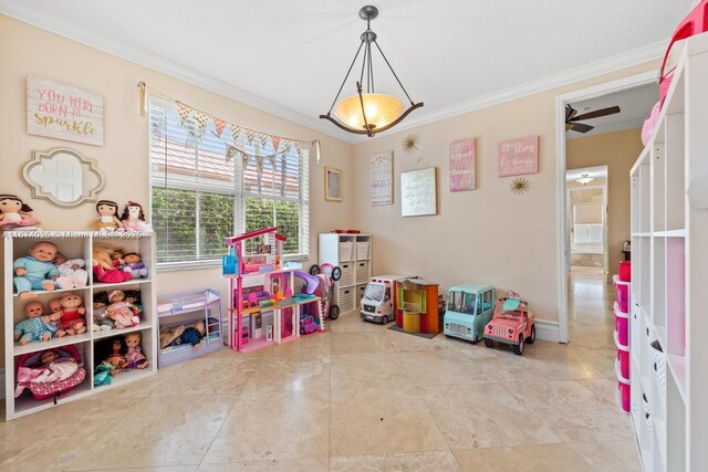 3601 SW 129th Ave, Miami, FL 33175 - game room with ornamental molding and ceiling fan
